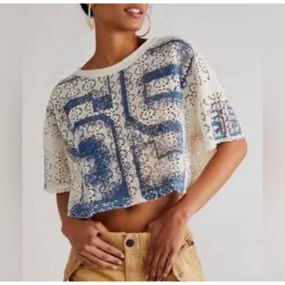 We the Free By Free People Touch Down Cropped Oversized Lace Top